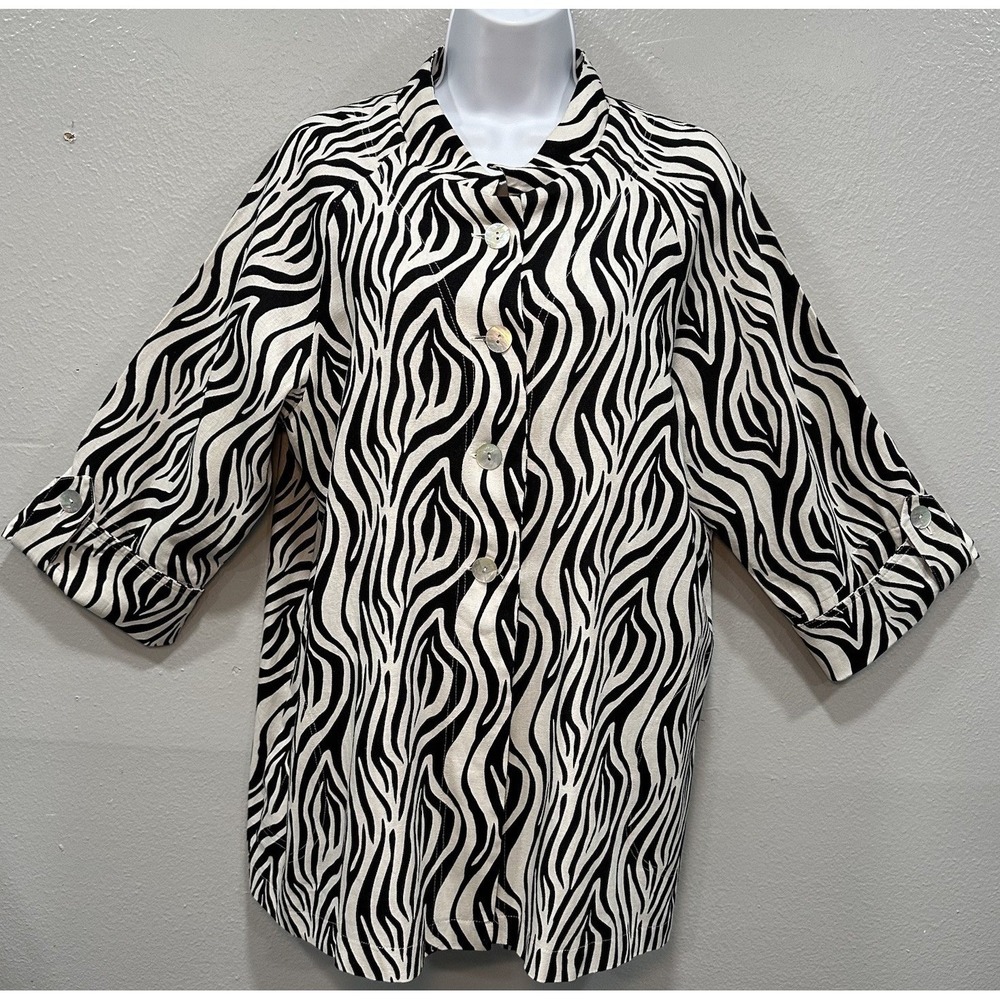 Talie Blazer Womens Size Large Zebra Print Button Up With Pockets Collar